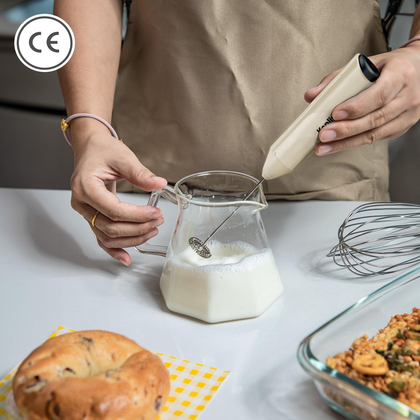 Keplin Handheld Milk Frother - Stainless Steel Electric Whisk - Portable Battery-Operated Coffee Frother for Lattes, Matcha, Protein Shakes - Ergonomic, Compact, Easy to Clean (Battery Not Included)