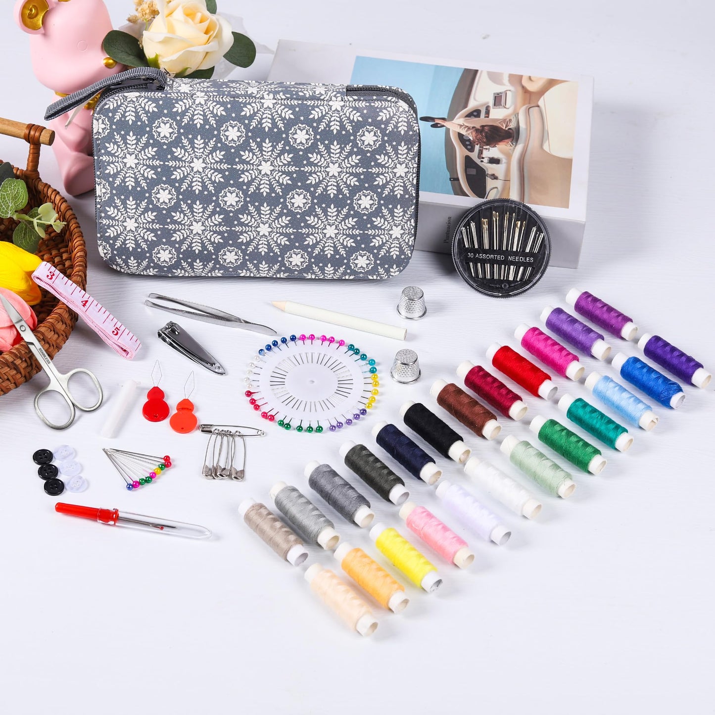 AUERVO Travel Mini Sewing Kit, Over 70 Premium Supplies, Filled with Needles, Scissors, Thimble, Thread, Tape Measure
