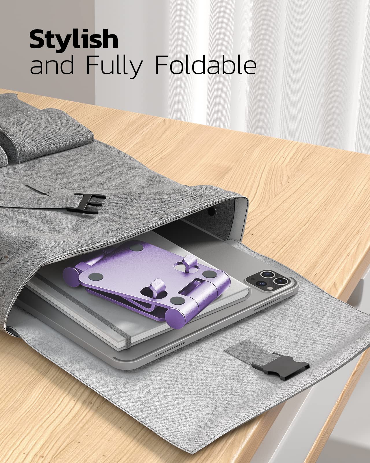 NULAXY Phone Stand, Fully Foldable Angle Height Adjustable Mobile Phone Holder Stand Dock Aluminum Desk Compatible with iPhone 15 14 13 12 11 Pro Max, HUAWEI, Galaxy, All Phones