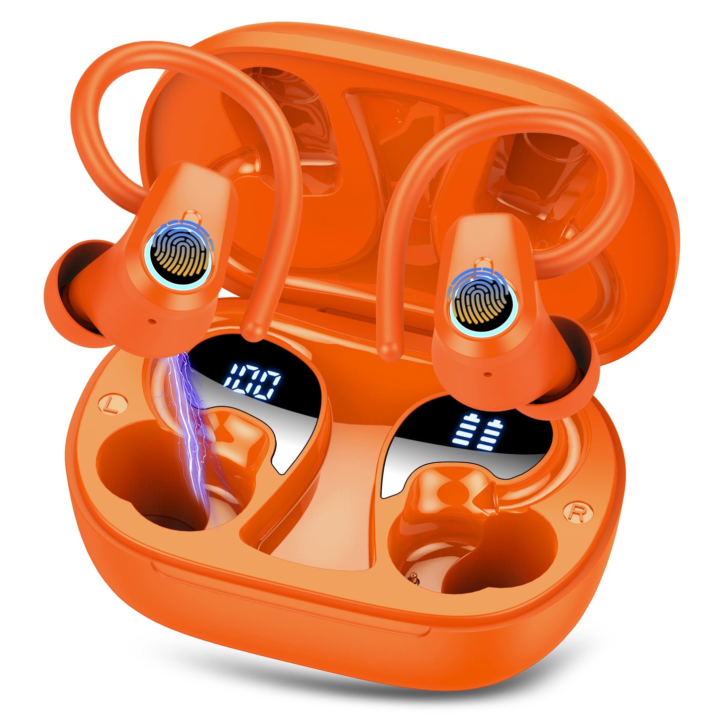 Waterproof Wireless Earbuds Bluetooth 5.3 – 4 ENC Noise Canceling Mics, 50H Battery, Dual LED Display, Sport Earhooks
