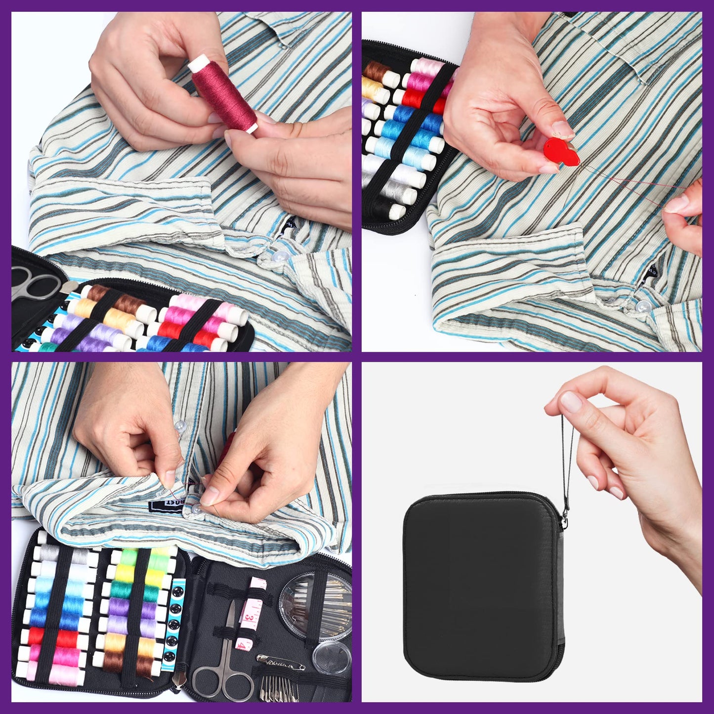 AUERVO Travel Mini Sewing Kit, Over 70 Premium Supplies, Filled with Needles, Scissors, Thimble, Thread, Tape Measure
