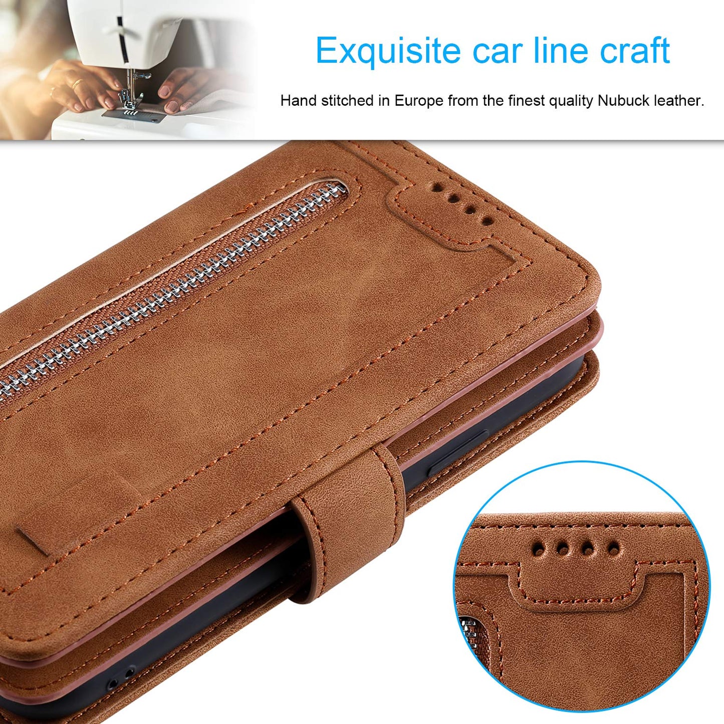 UEEBAI Wallet Case for Samsung Galaxy A15 – Retro PU Leather Flip Cover with 9 Card Slots, Zipper Pocket, Magnetic Closure, Kickstand & Wrist Strap, Shockproof Protective Case