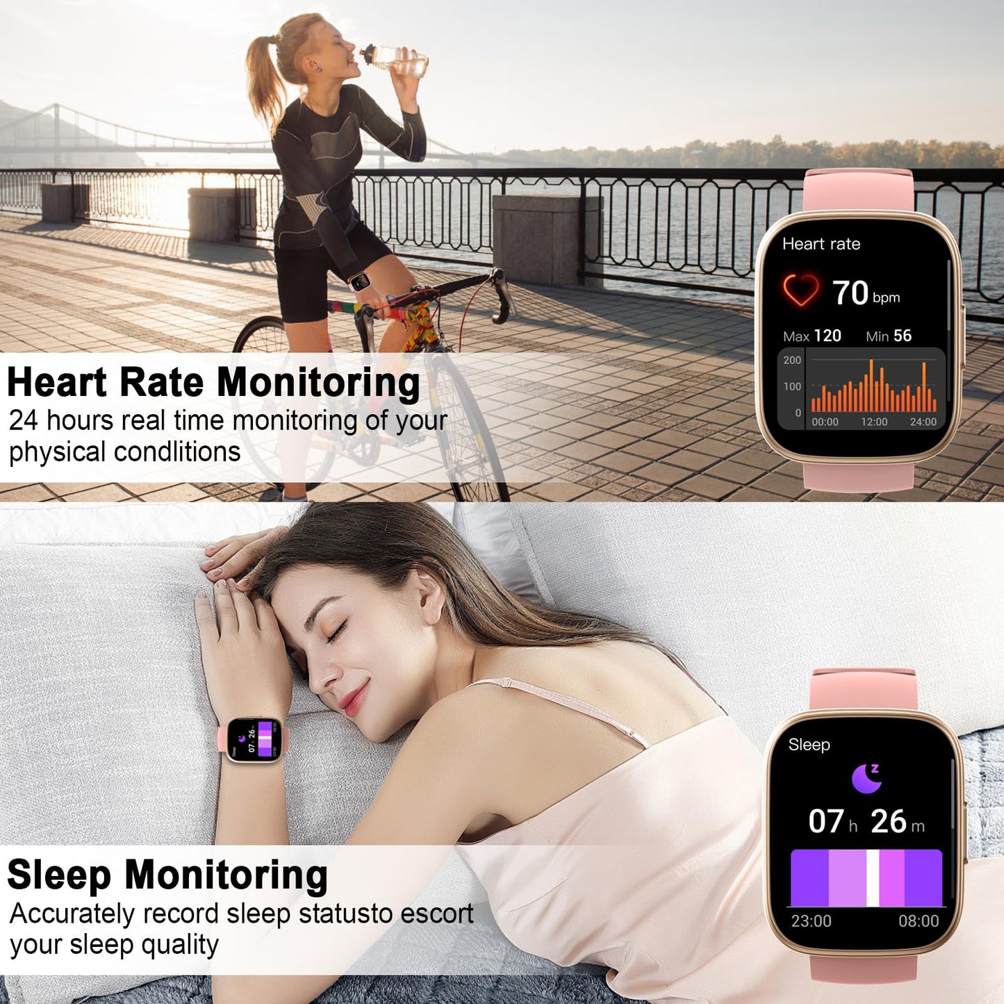 Smart Watch for Men & Women with Call Function, 1.95" HD Display, Heart Rate, SpO2, Sleep Tracker, 100+ Sports Modes, IP68 Waterproof Fitness Tracker for Android & iOS