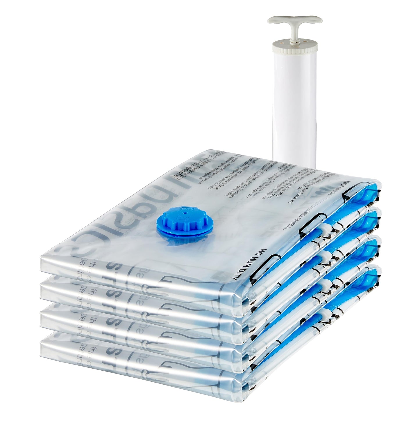 Amazon Basics Vacuum Compression Zipper Storage Bags with Airtight Valve and Hand Pump, Large, 5-Pack, Clear
