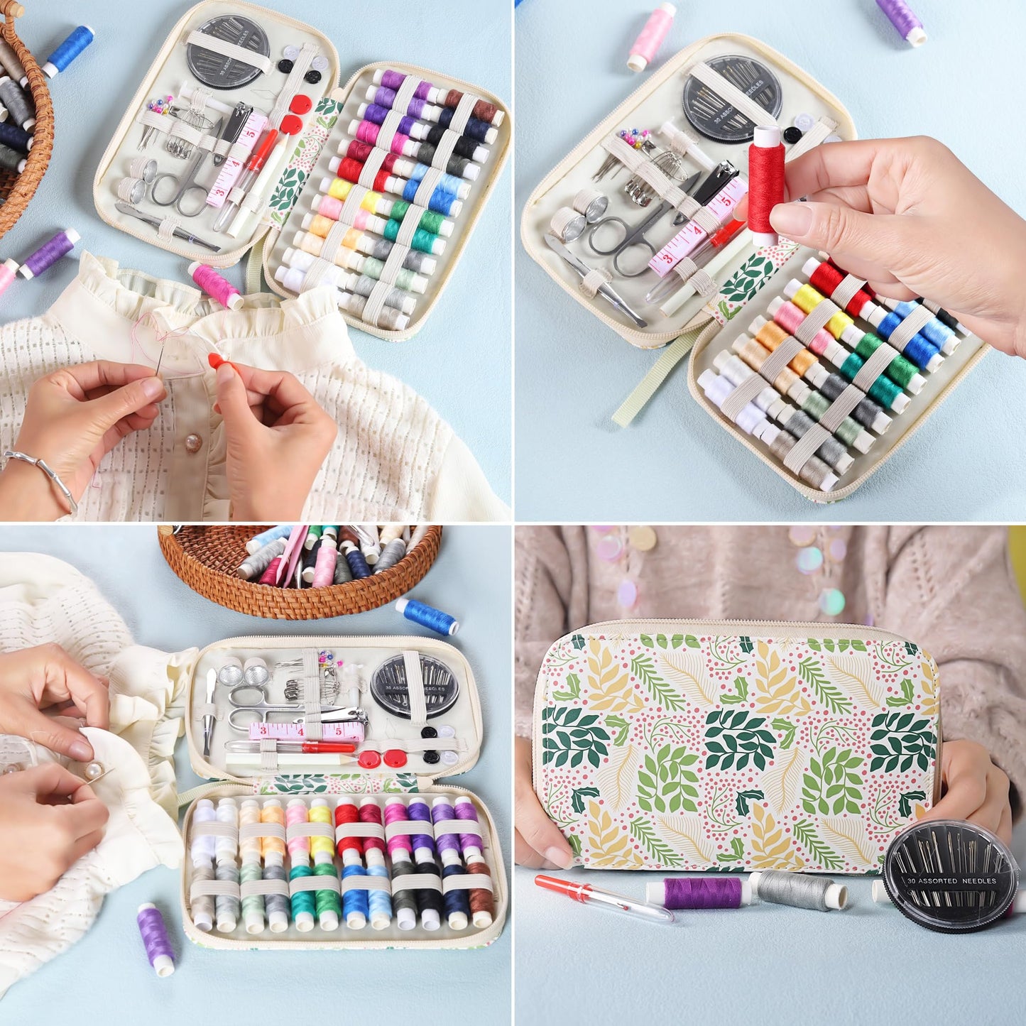 AUERVO Travel Mini Sewing Kit, Over 70 Premium Supplies, Filled with Needles, Scissors, Thimble, Thread, Tape Measure