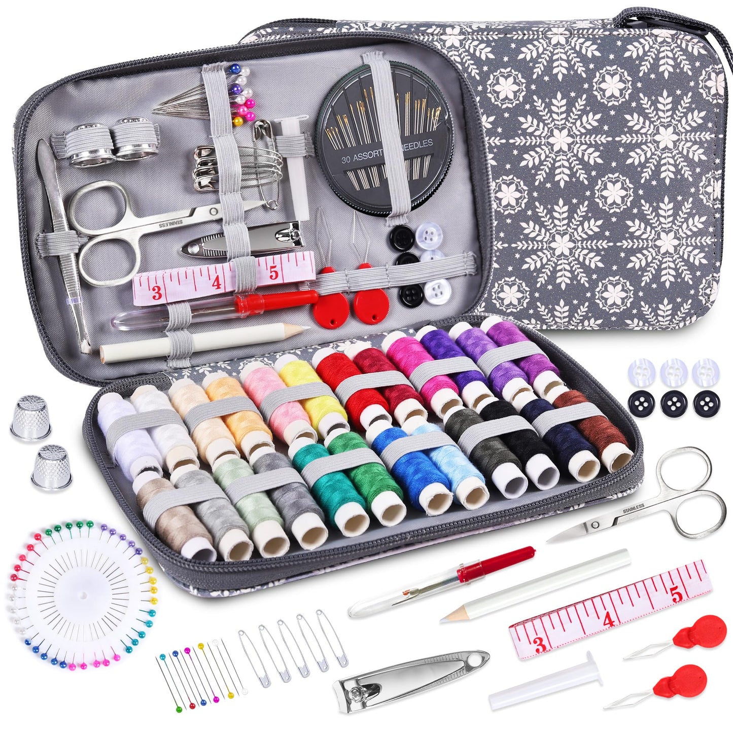 AUERVO Travel Mini Sewing Kit, Over 70 Premium Supplies, Filled with Needles, Scissors, Thimble, Thread, Tape Measure