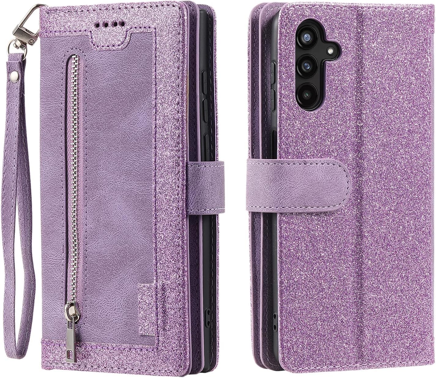 UEEBAI Wallet Case for Samsung Galaxy A15 – Retro PU Leather Flip Cover with 9 Card Slots, Zipper Pocket, Magnetic Closure, Kickstand & Wrist Strap, Shockproof Protective Case