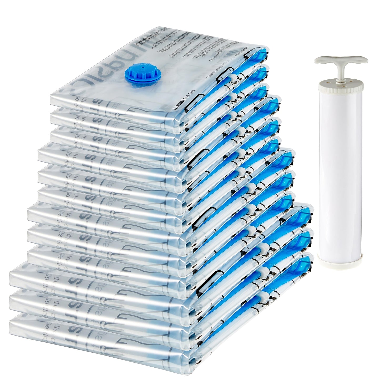 Amazon Basics Vacuum Compression Zipper Storage Bags with Airtight Valve and Hand Pump, Large, 5-Pack, Clear