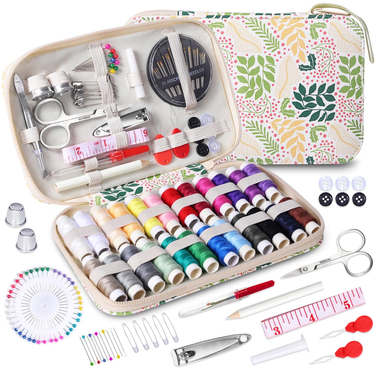 AUERVO Travel Mini Sewing Kit, Over 70 Premium Supplies, Filled with Needles, Scissors, Thimble, Thread, Tape Measure