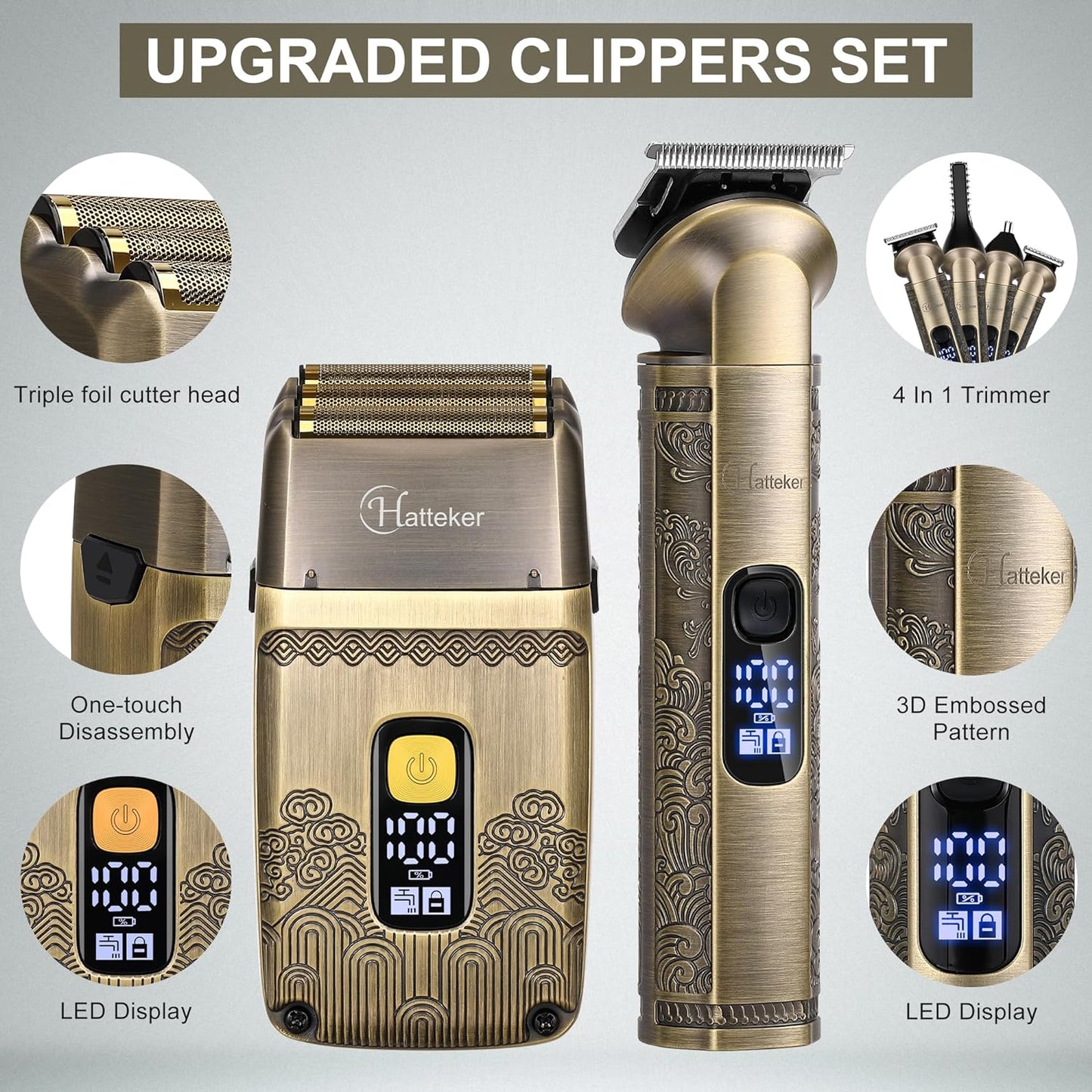 Hatteker Beard Trimmer Kit Professional Hair Clipper Zero Gapped T-Blade Electric Razor Shaver for Nose Ear Body Face Mustache for Men Cordless Grooming Kit Waterproof 8 in 1