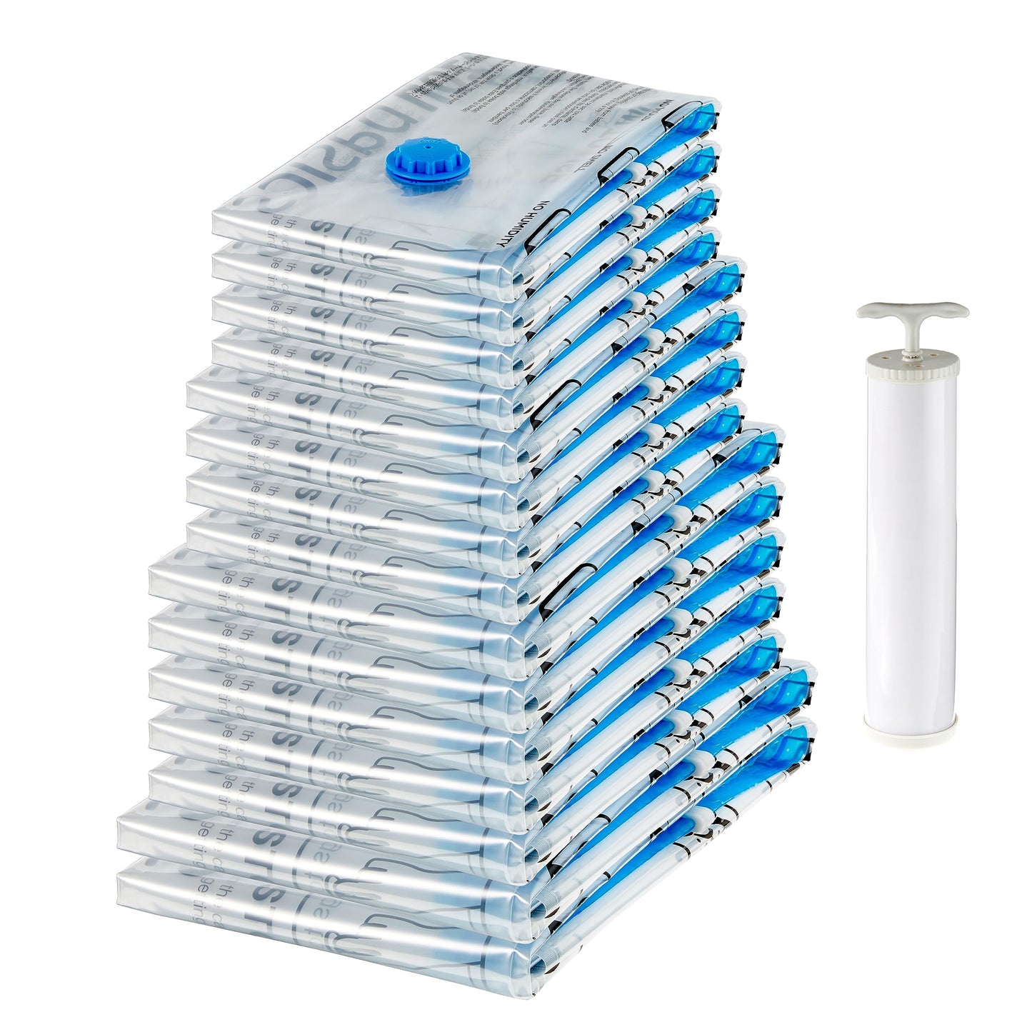 Amazon Basics Vacuum Compression Zipper Storage Bags with Airtight Valve and Hand Pump, Large, 5-Pack, Clear