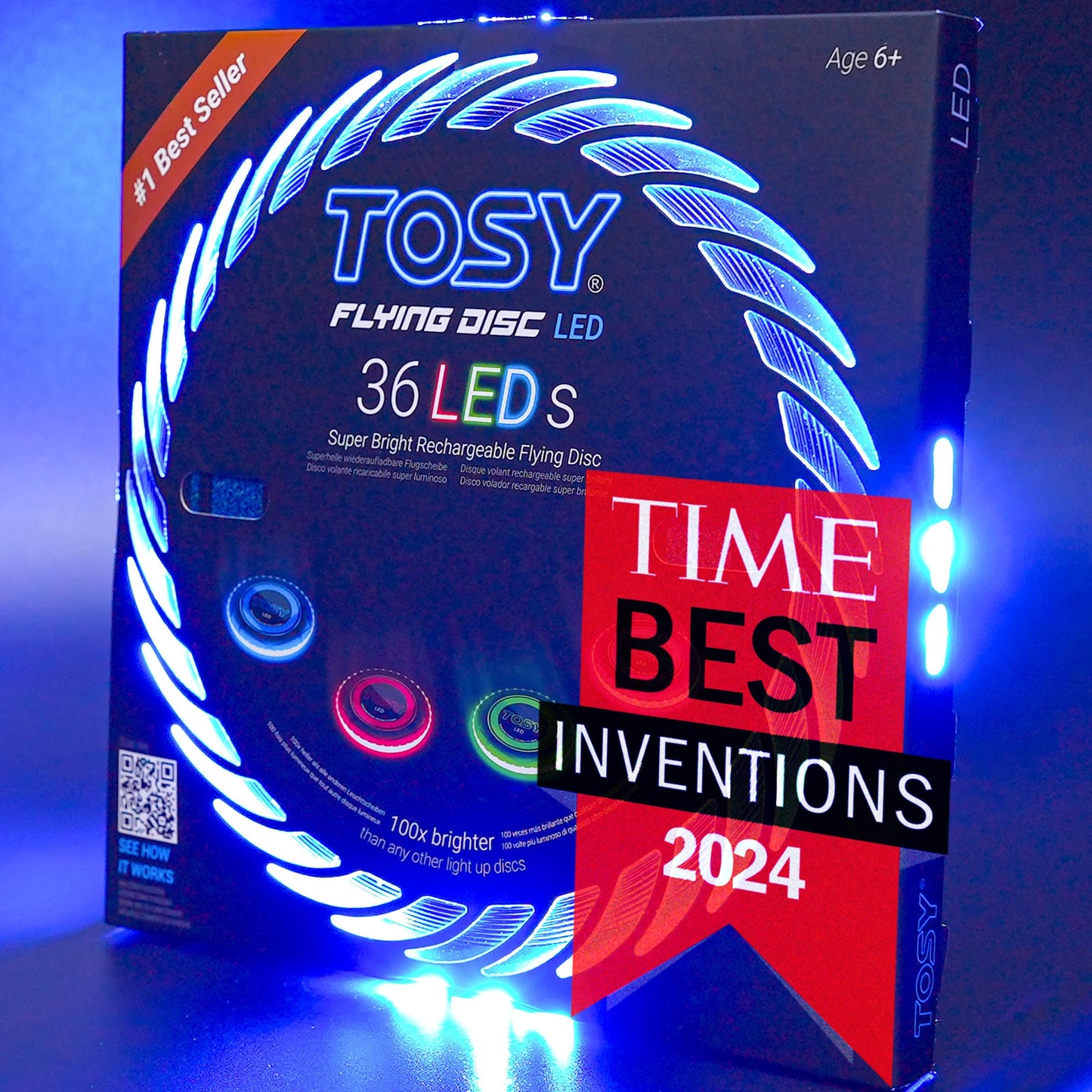 TOSY Flying Disc - 16 Million Color RGB LEDs, Extremely Bright, Smart Modes, Auto Light Up, Rechargeable, Waterproof, Birthday, Camping Gift, 175g Frisbee
