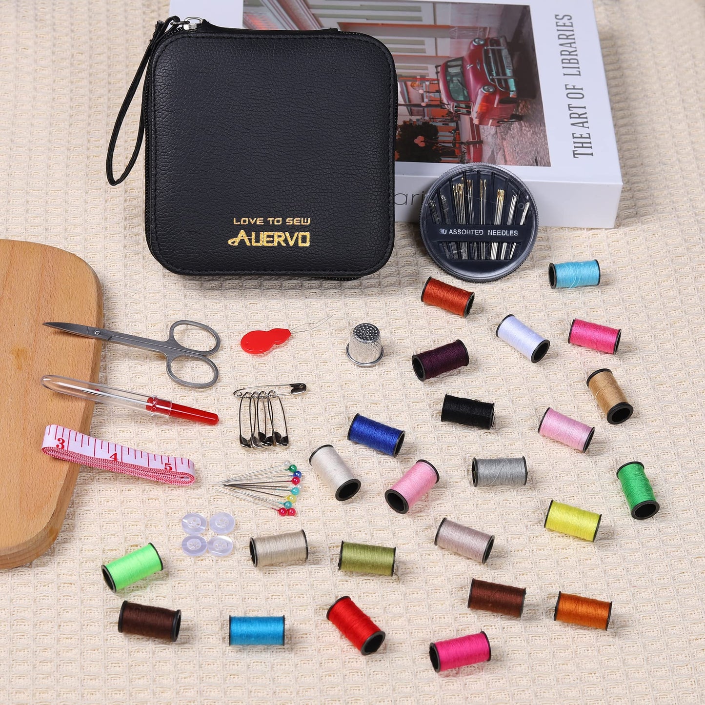 AUERVO Travel Mini Sewing Kit, Over 70 Premium Supplies, Filled with Needles, Scissors, Thimble, Thread, Tape Measure