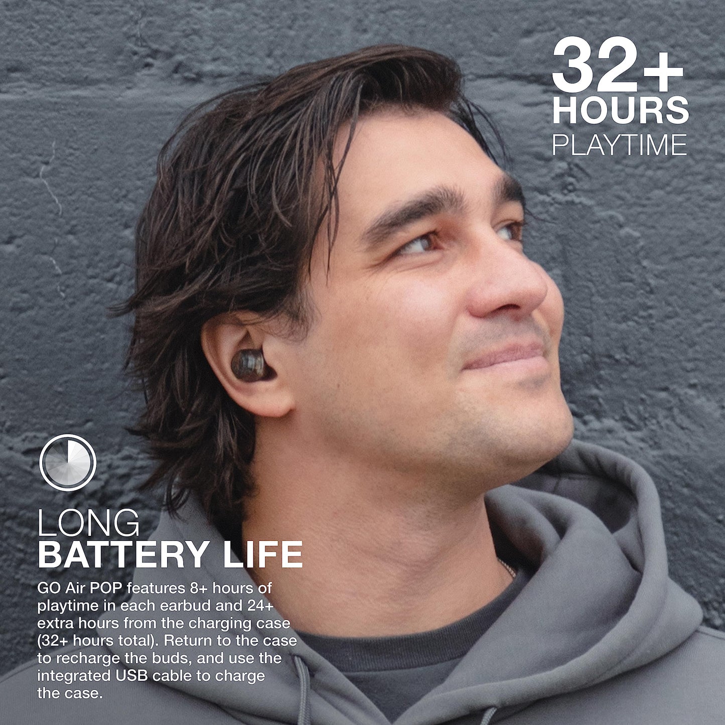 JLab Go Air Pop+ True Wireless Earbuds – Bluetooth Earphones with 35H Playtime, USB-C Charging Case, EQ3 Sound & Multipoint, Black