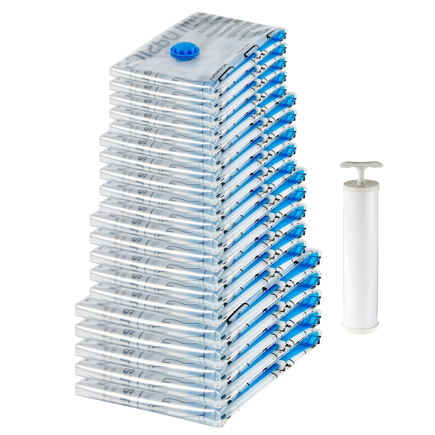 Amazon Basics Vacuum Compression Zipper Storage Bags with Airtight Valve and Hand Pump, Large, 5-Pack, Clear