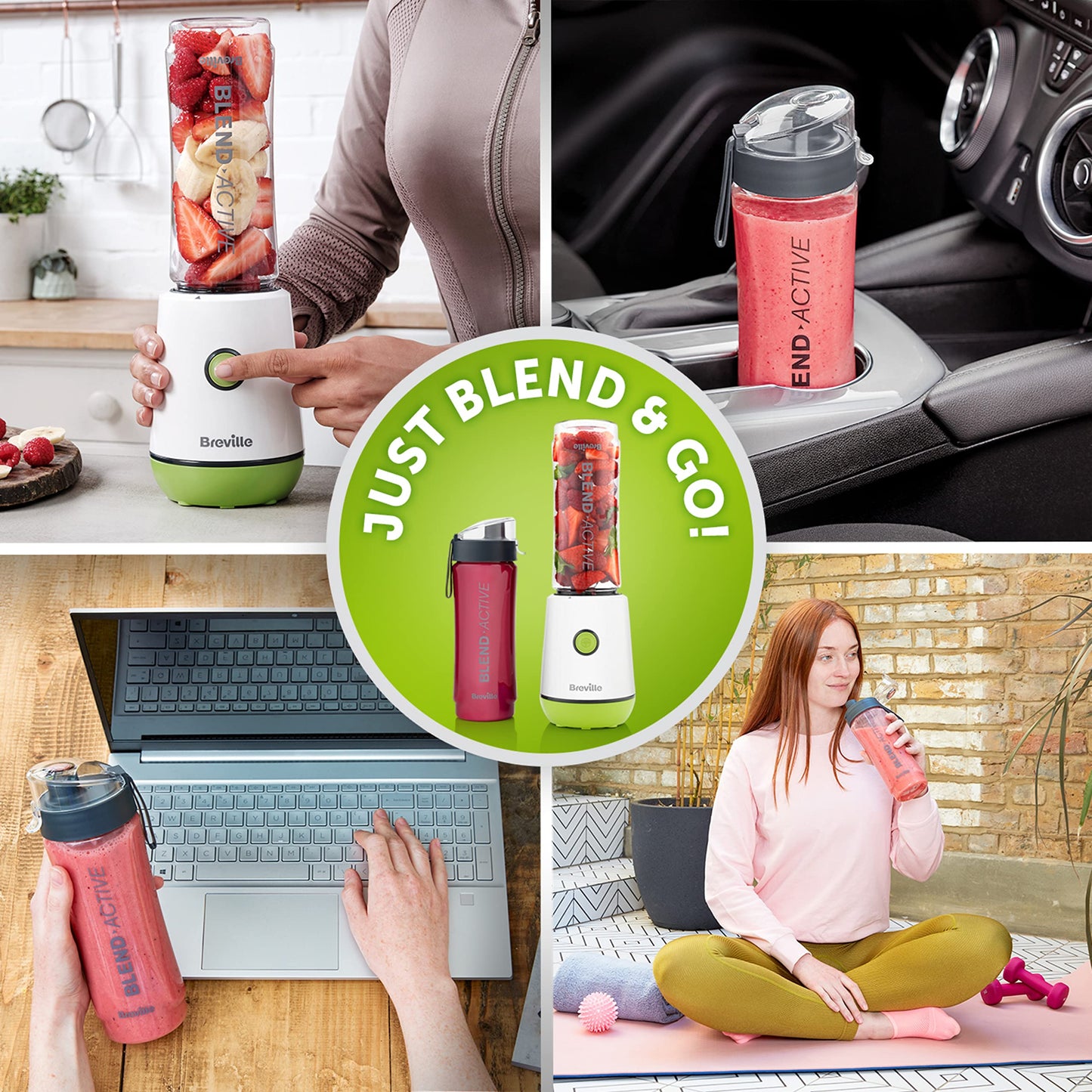 Breville Blend Active Personal Blender & Smoothie Maker | 350W | 2 Portable Blend Active Bottles (600ml) |Leak Proof Lids White & Green