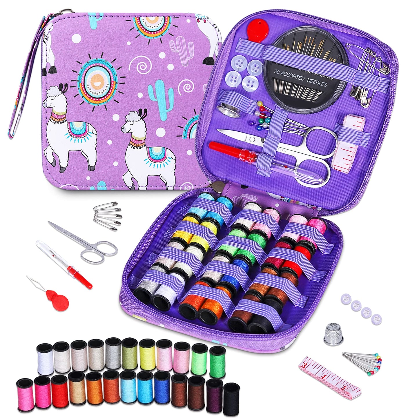 AUERVO Travel Mini Sewing Kit, Over 70 Premium Supplies, Filled with Needles, Scissors, Thimble, Thread, Tape Measure