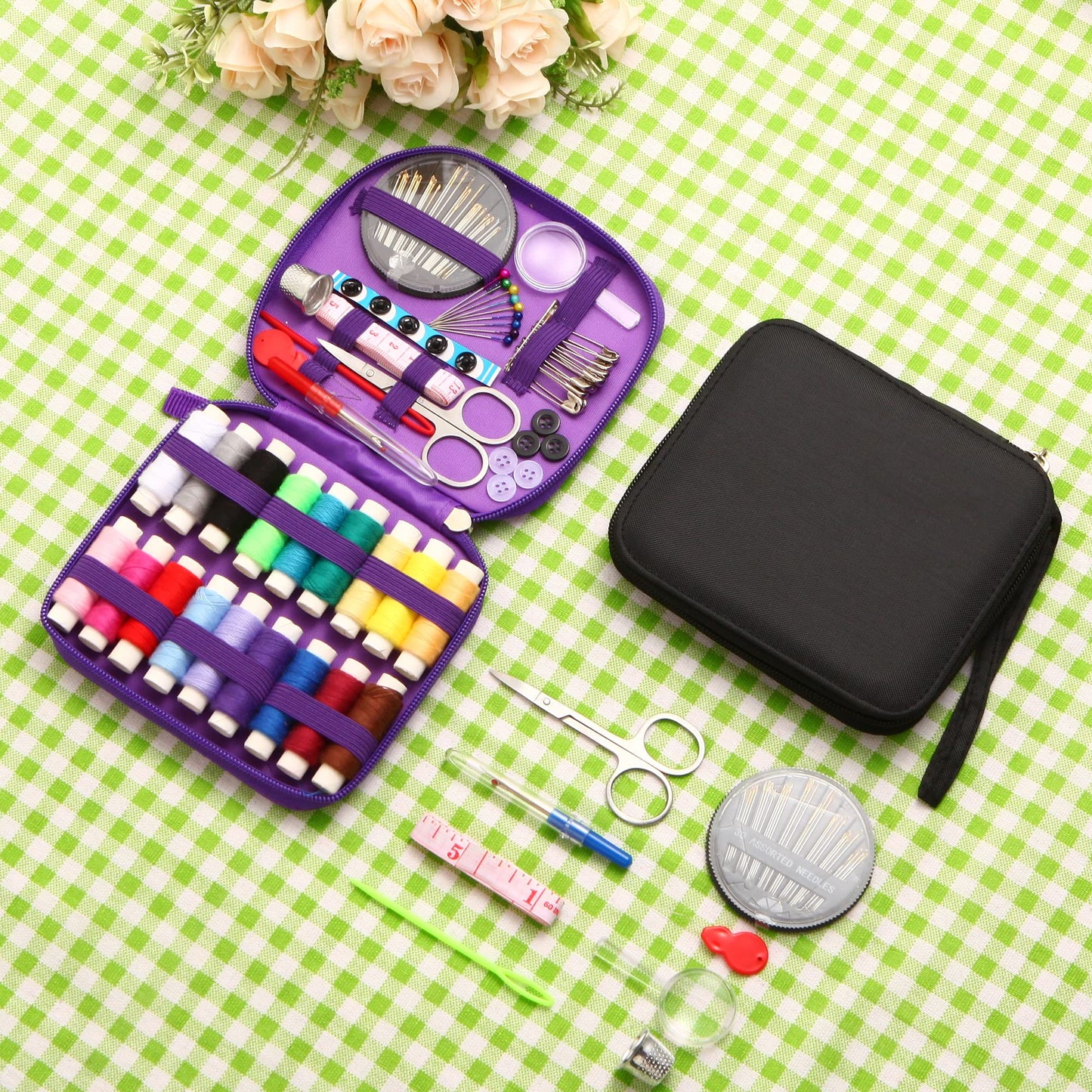AUERVO Travel Mini Sewing Kit, Over 70 Premium Supplies, Filled with Needles, Scissors, Thimble, Thread, Tape Measure