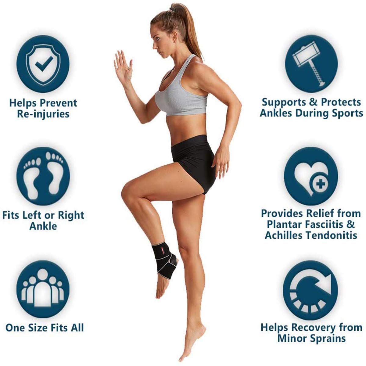 BESKEY Ankle Support Brace Adjustable Breathable Elastic Nylon Material