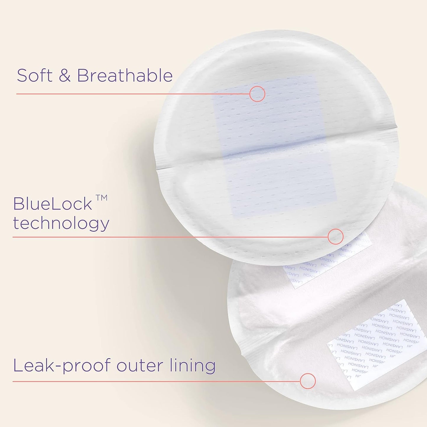 Lansinoh Disposable Breast Pads Pack of 60 for nursing breastfeeding mothers, essential for hospital bag, thin super absorbent layers, discreet fit