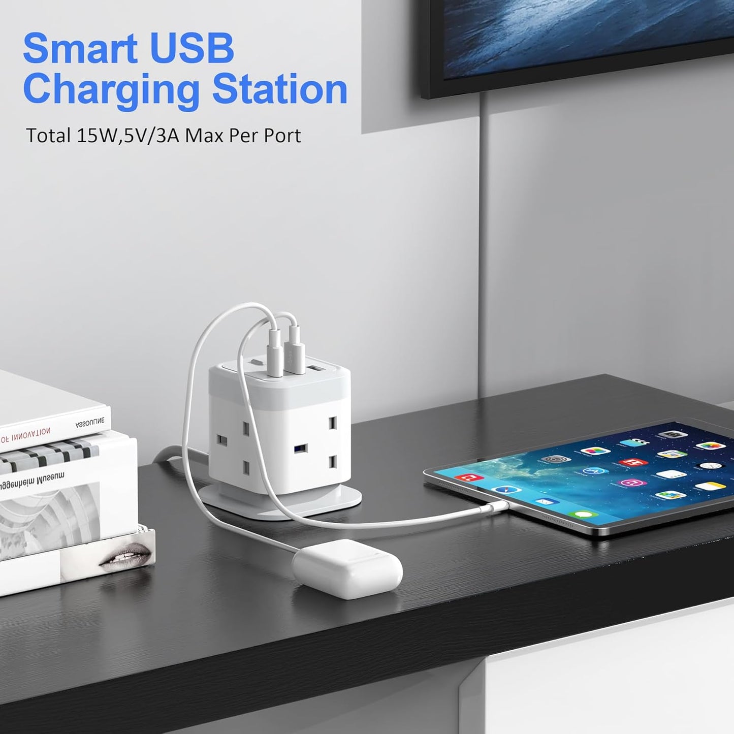 Cube Extension Lead with USB Slots