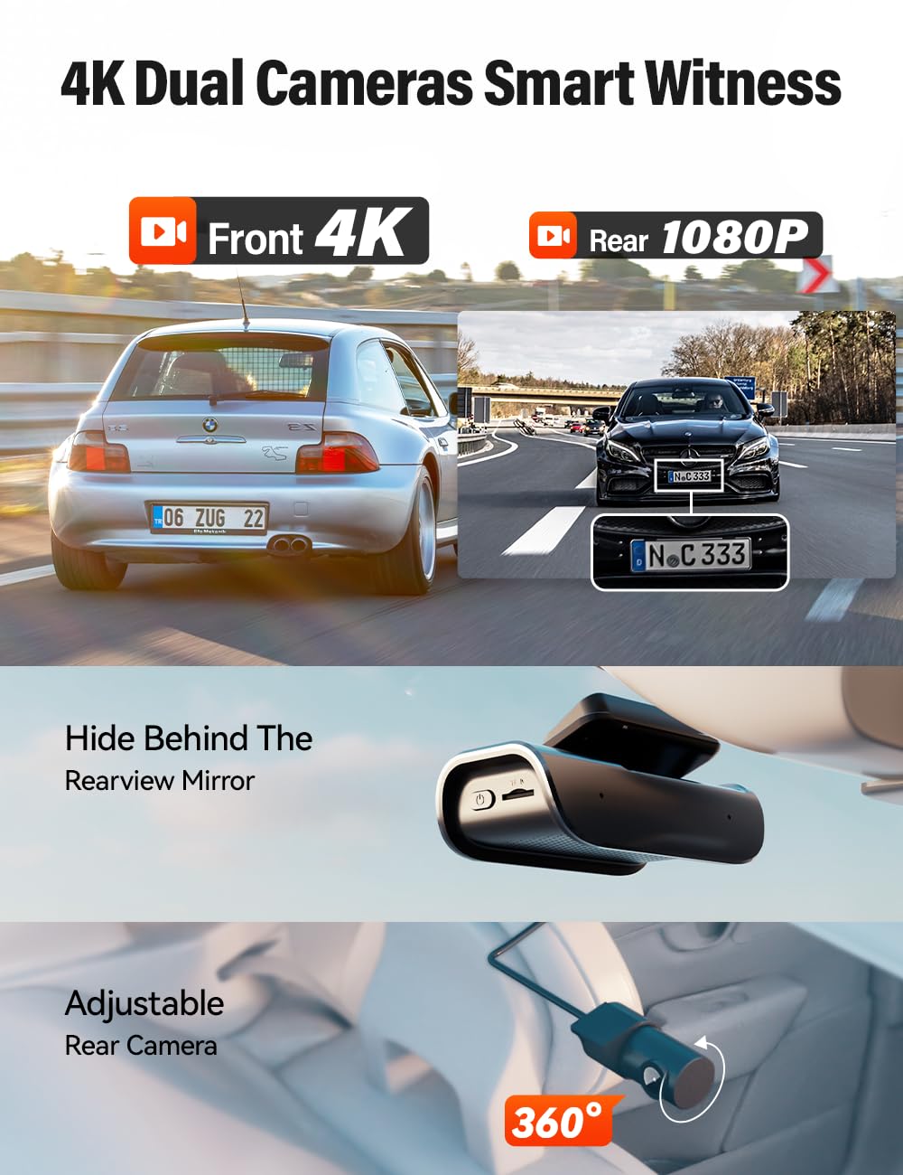 Dash Cam Front and Rear Built-in 5GHz WiFi