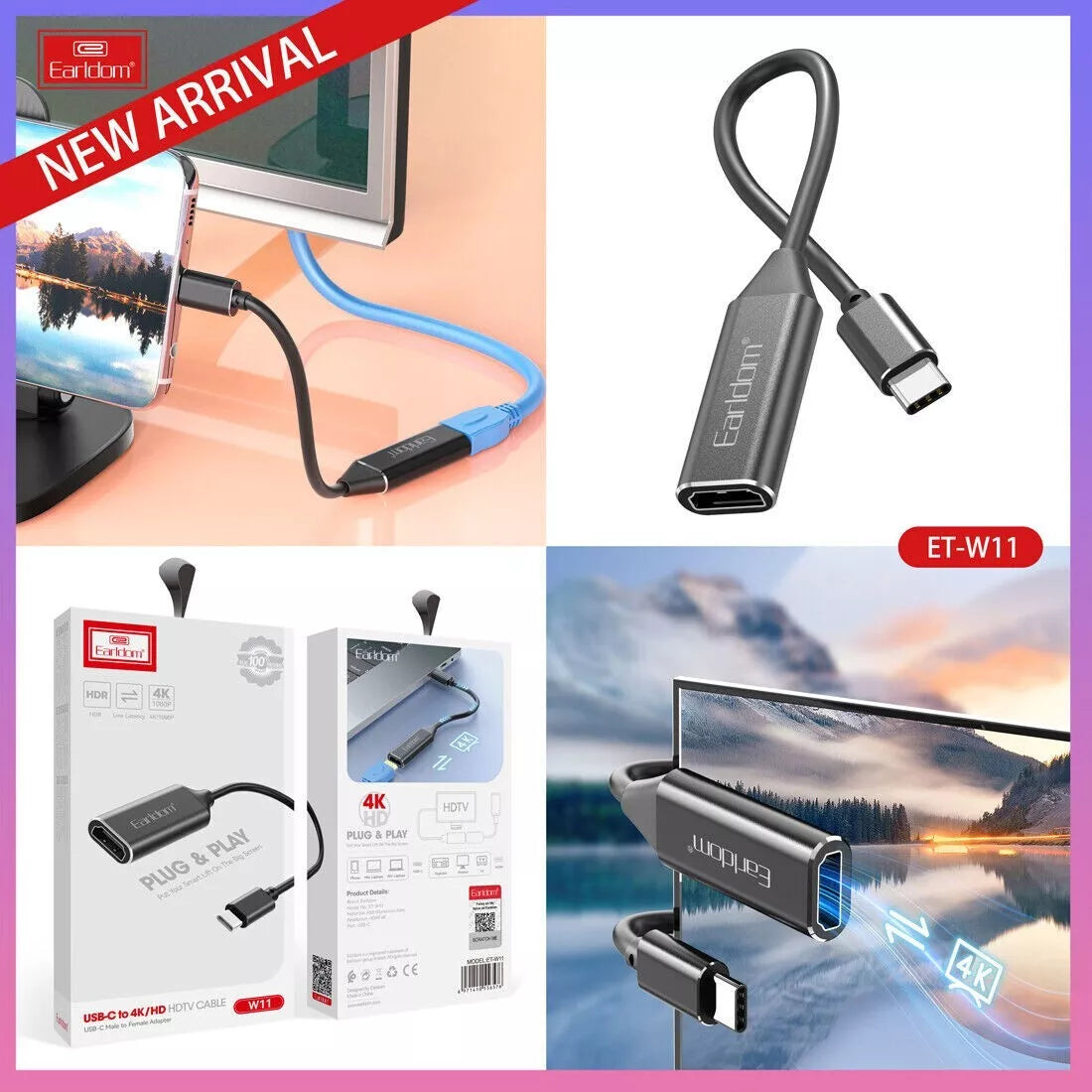 Earldom W11 Type-C To HDMI Adapter (4K Resolution) - MK Mobile | Plug & Play HD