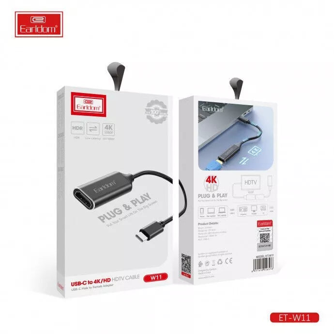 Earldom W11 Type-C To HDMI Adapter (4K Resolution) - MK Mobile | Plug & Play HD