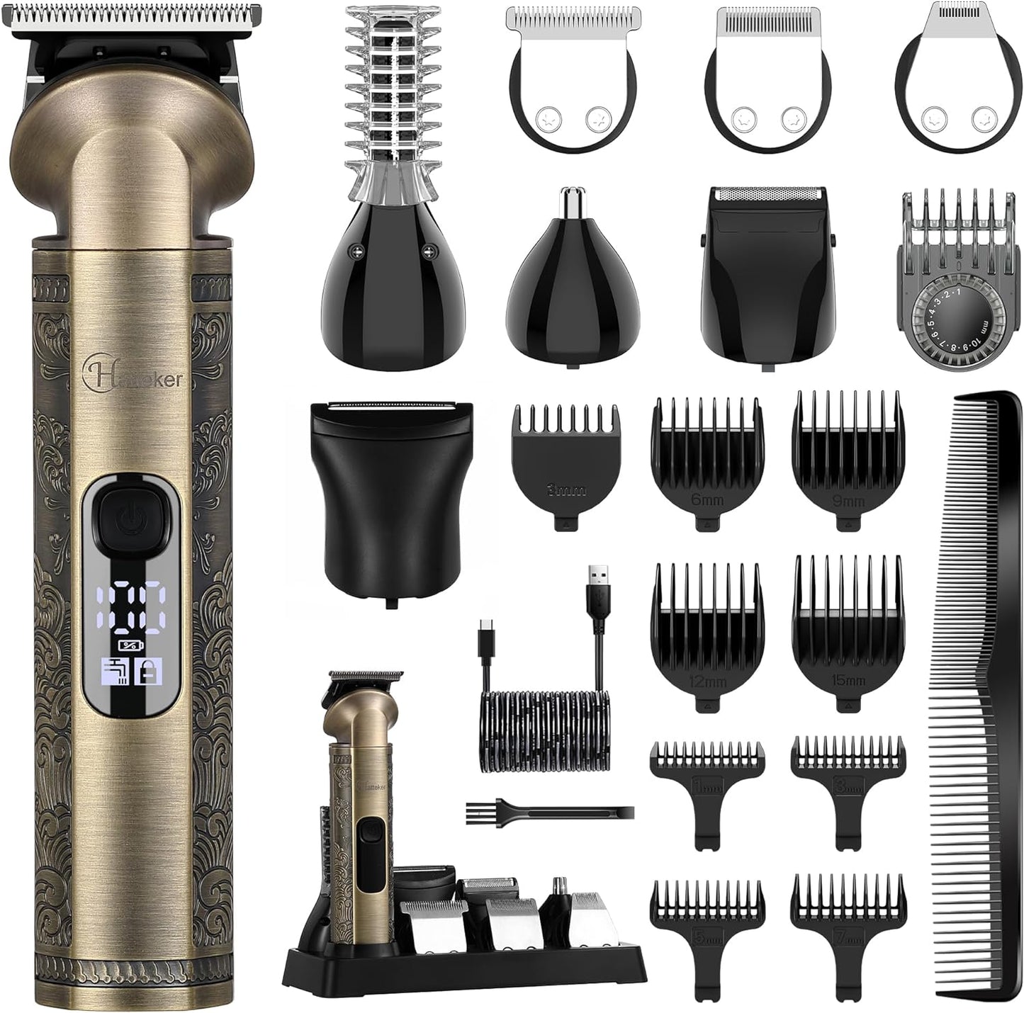 Hatteker Beard Trimmer Kit Professional Hair Clipper Zero Gapped