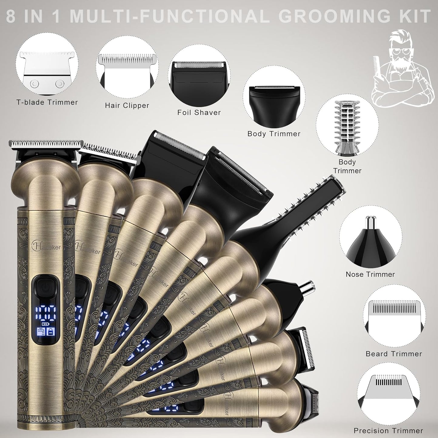 Hatteker Beard Trimmer Kit Professional Hair Clipper Zero Gapped