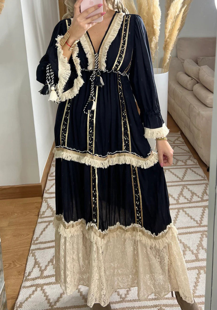 Boho dress with exquisite hand-embroidered, Boho Essence Maxi Summer Long Dress