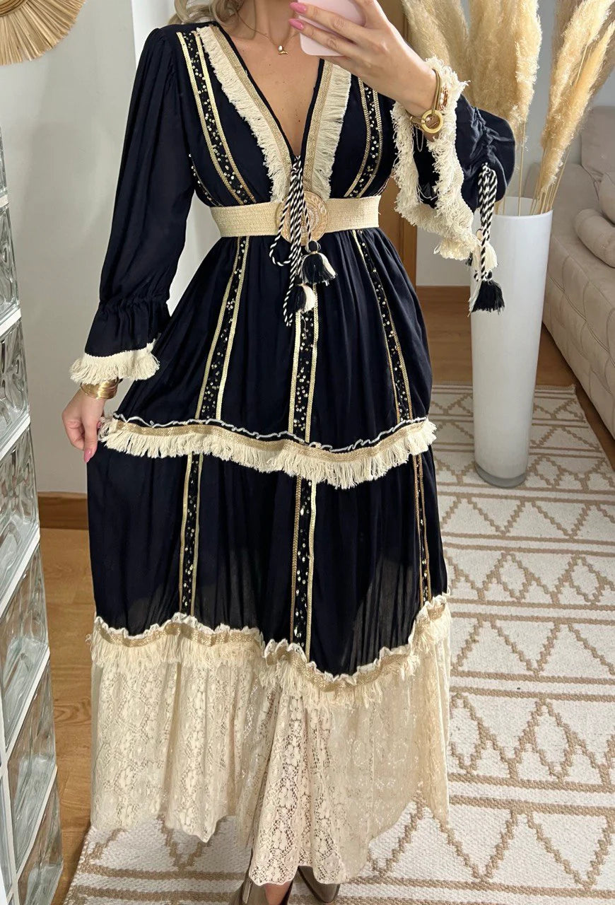 Boho dress with exquisite hand-embroidered, Boho Essence Maxi Summer Long Dress