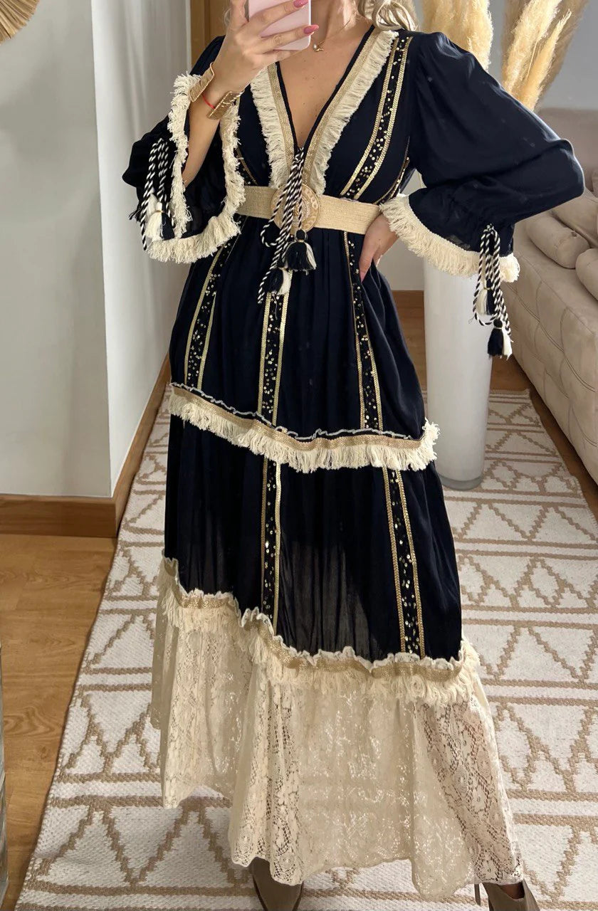 Boho dress with exquisite hand-embroidered, Boho Essence Maxi Summer Long Dress