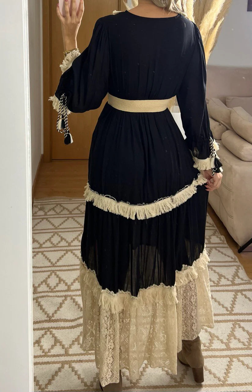 Boho dress with exquisite hand-embroidered, Boho Essence Maxi Summer Long Dress