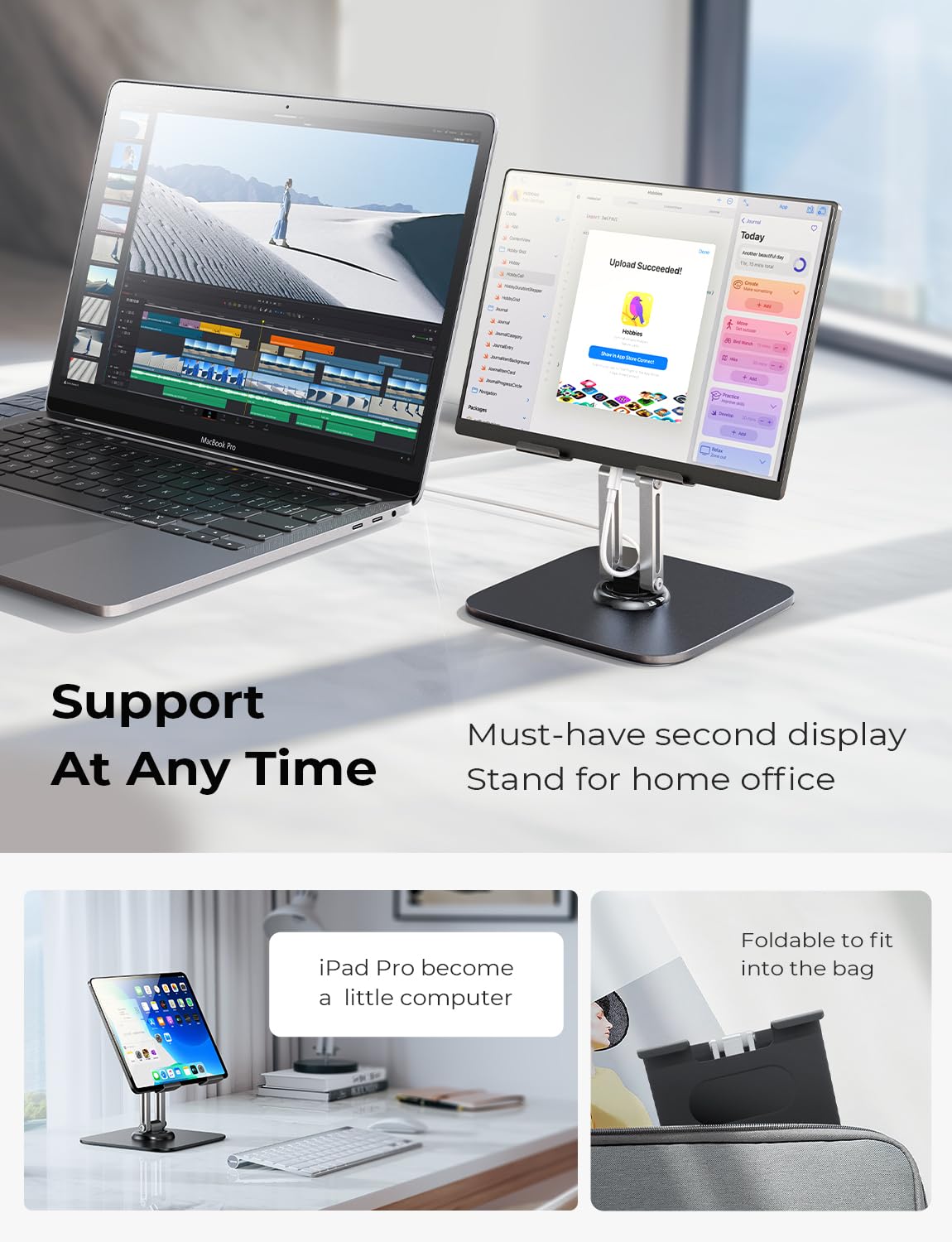 LISEN Fits iPad Stand Holder 360° Adjustable Tablet Foldable Fits iPad Stand for Desk Rotating Portable Monitor for 2024 iPad Accessories Tablets/PS/Switch