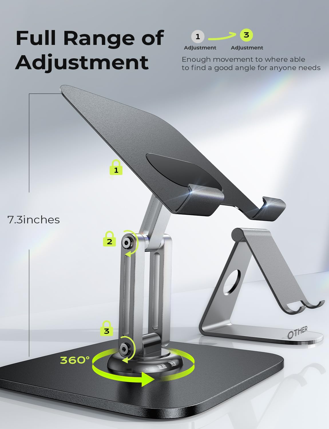 LISEN Fits iPad Stand Holder 360° Adjustable Tablet Foldable Fits iPad Stand for Desk Rotating Portable Monitor for 2024 iPad Accessories Tablets/PS/Switch