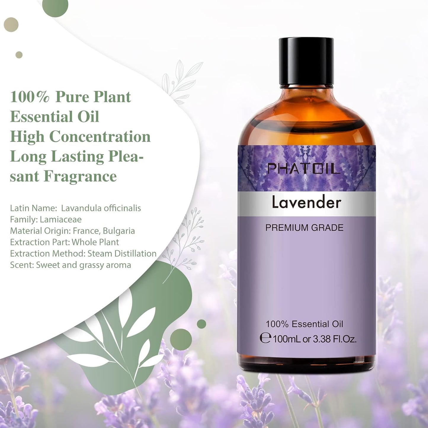 Lavender Essential Oil 100ml – Pure Premium Grade Therapeutic Essential Oil for Diffuser, Aromatherapy, Massage & Skin Care