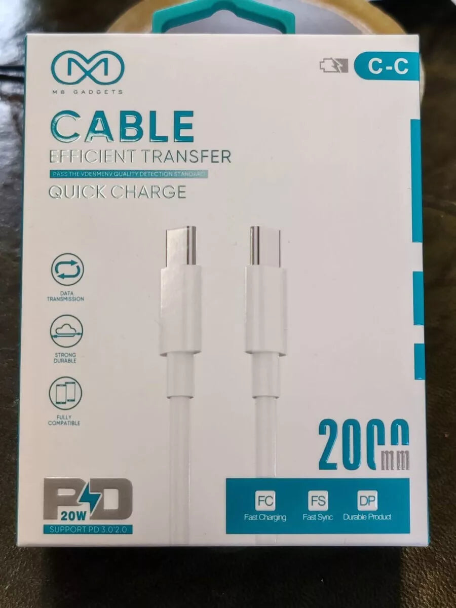 M8 Gadgets iphone USB Cable Efficient Transfer Quick Charge 20W – 120cm. | C-C