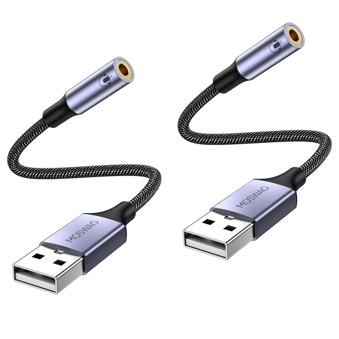 MOSWAG USB to 3.5mm Jack Audio Adapter,External Sound Card USB-with 3.5mm Aux Stereo Converter Compatible with Headset,PC,Laptop,Linux,Desktops