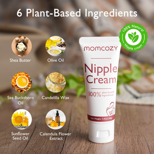 Momcozy 100% Natural Nipple Cream, Vegan Lanolin-free Nipple Balm, Soothing Cream for Sore, Cracked Nipples, Breastfeeding Essentials for Nursing & Pumping Mom