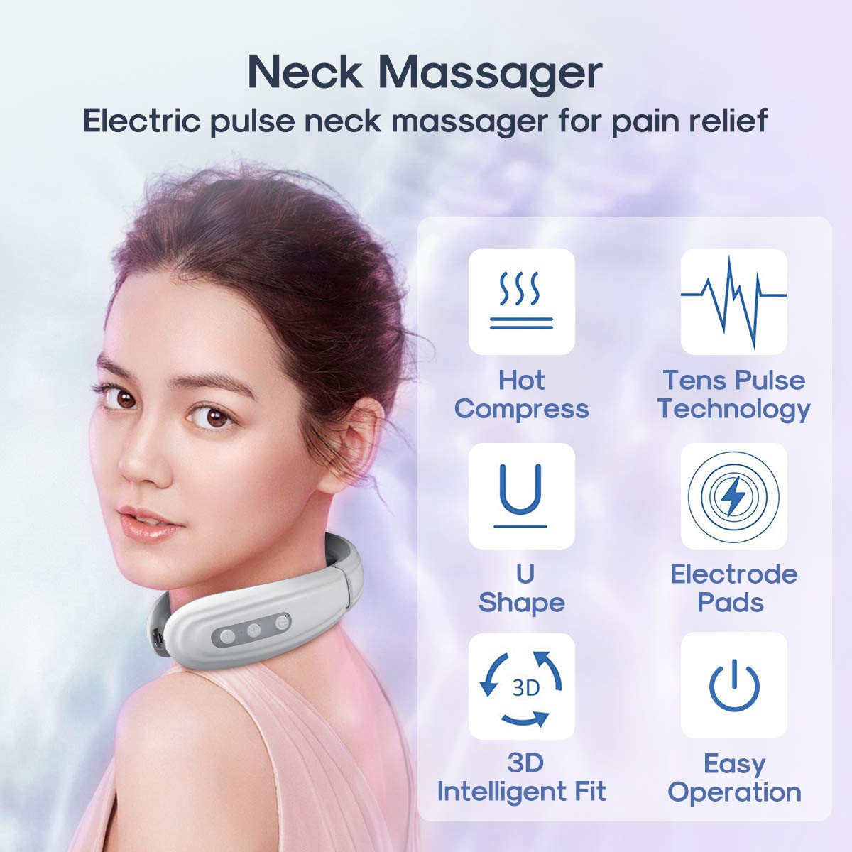 Neck Massager for Neck Pain,Intelligent Portable with Heat Function,USB Charging Neck Relax Massager,at Home,Outdoor,for Women and Men
