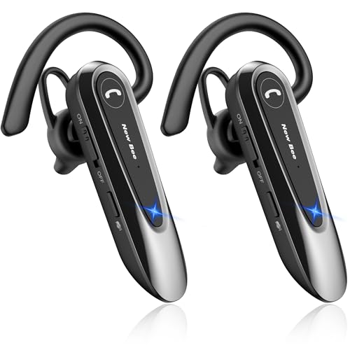 New bee Bluetooth Headsets with Dual Mic V5.0 Handsfree Bluetooth Earpiece with 25 Hrs Talking Time Mic Mute Two Device Connection for iPhone, Android and Laptop