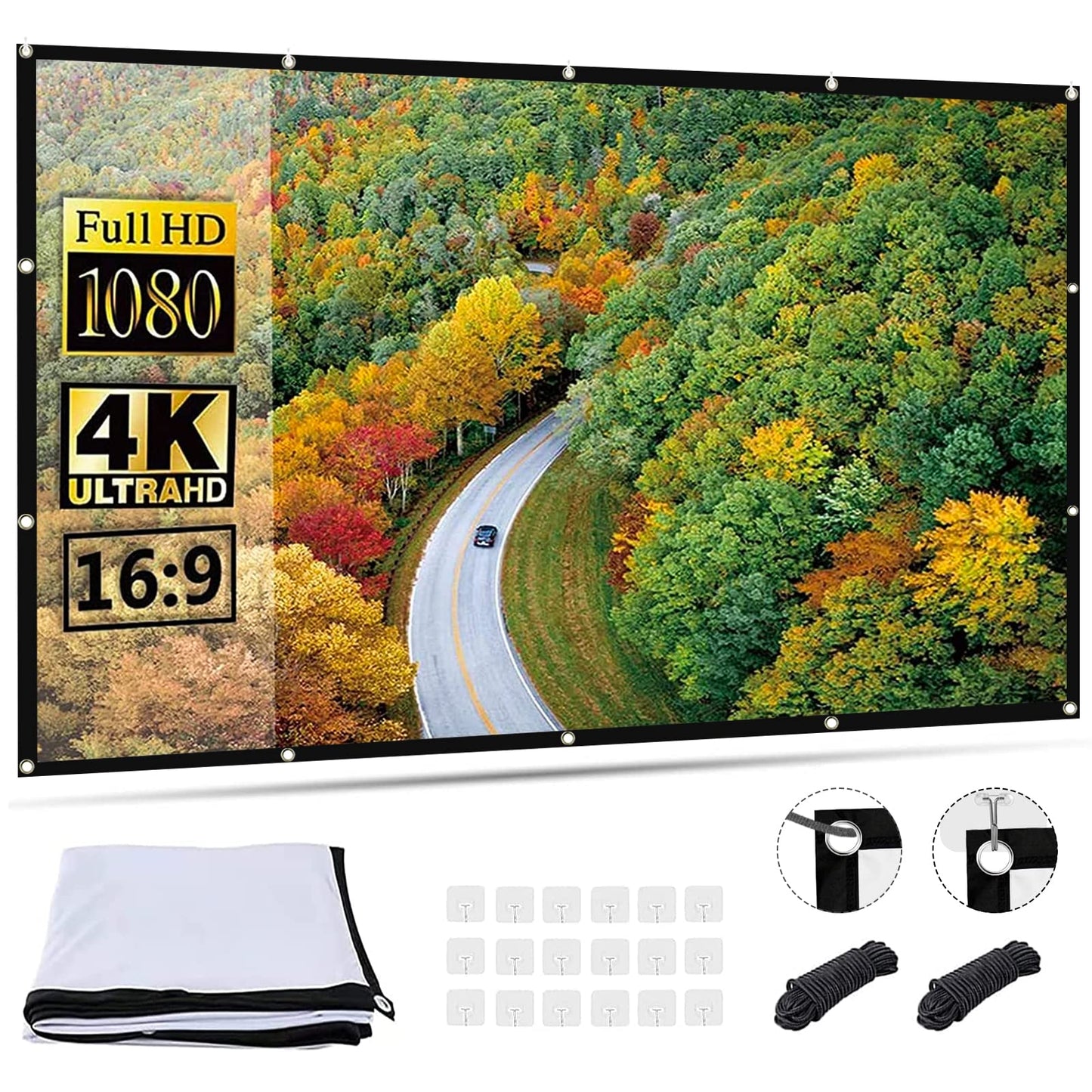 OWill 100 inch Projector Screen 16:9 HD Foldable for Home Theater Cinema Indoor Outdoor