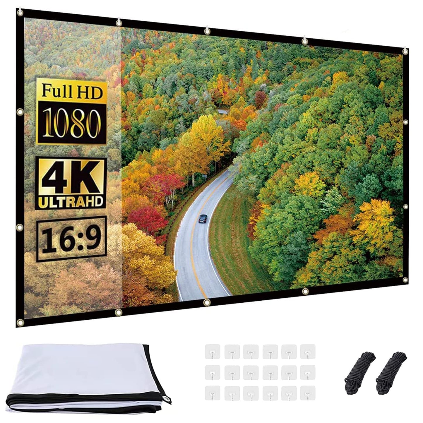 OWill 100 inch Projector Screen 16:9 HD Foldable for Home Theater Cinema Indoor Outdoor