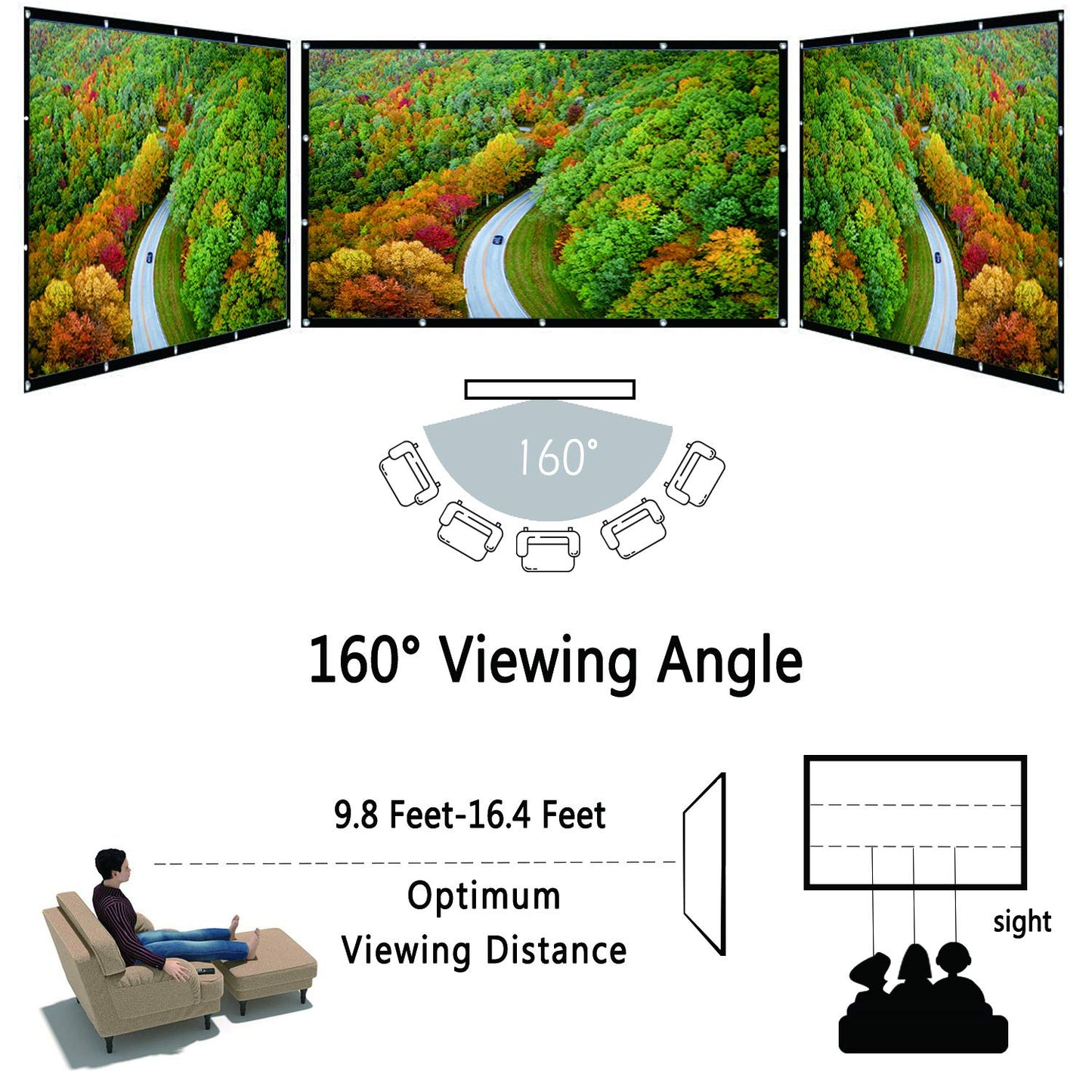 OWill 100 inch Projector Screen 16:9 HD Foldable for Home Theater Cinema Indoor Outdoor