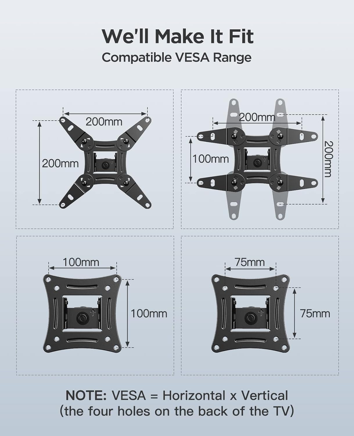 PERLESMITH TV Wall Bracket for 13-42 inch TVs, Swivels Tilts TV Wall Mount for Flat & Curved TV,VESA 75x75mm to 200x200mm up to 20kg