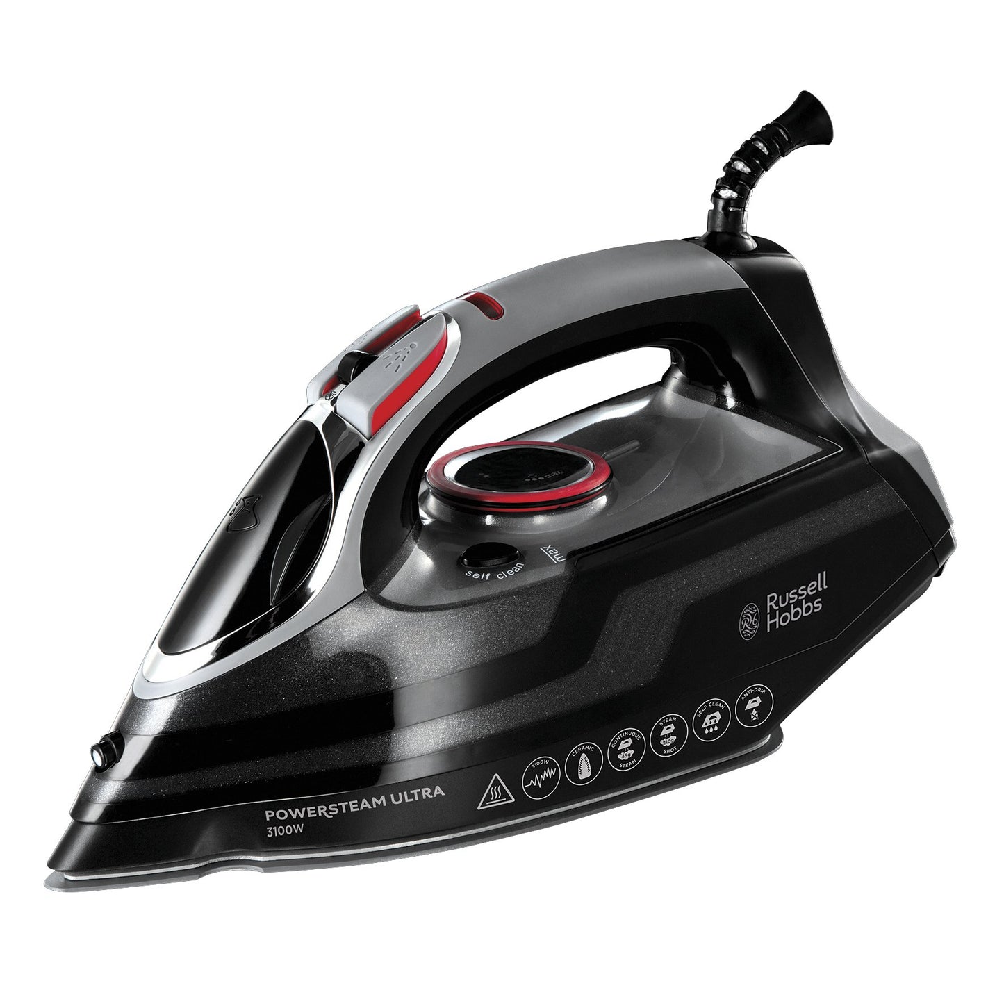Russell Hobbs Power Steam Ultra Iron, Ceramic Non-stick soleplate, 210gm Steam Shot, 70gm Continuous steam, 350ml Water Tank, Self-clean, Anti-calc & Anti-drip function