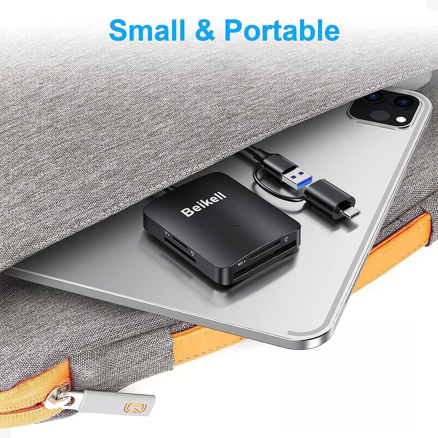 Beikell Card Reader 4 in 1 Dual Connector USB C & USB 3.0 , 4 Cards Simultaneously Memory Card Adapter for SD/SDHC/SDXC/Micro SD/Micro SDXC/MS Duo, Compatible with Windows, OS