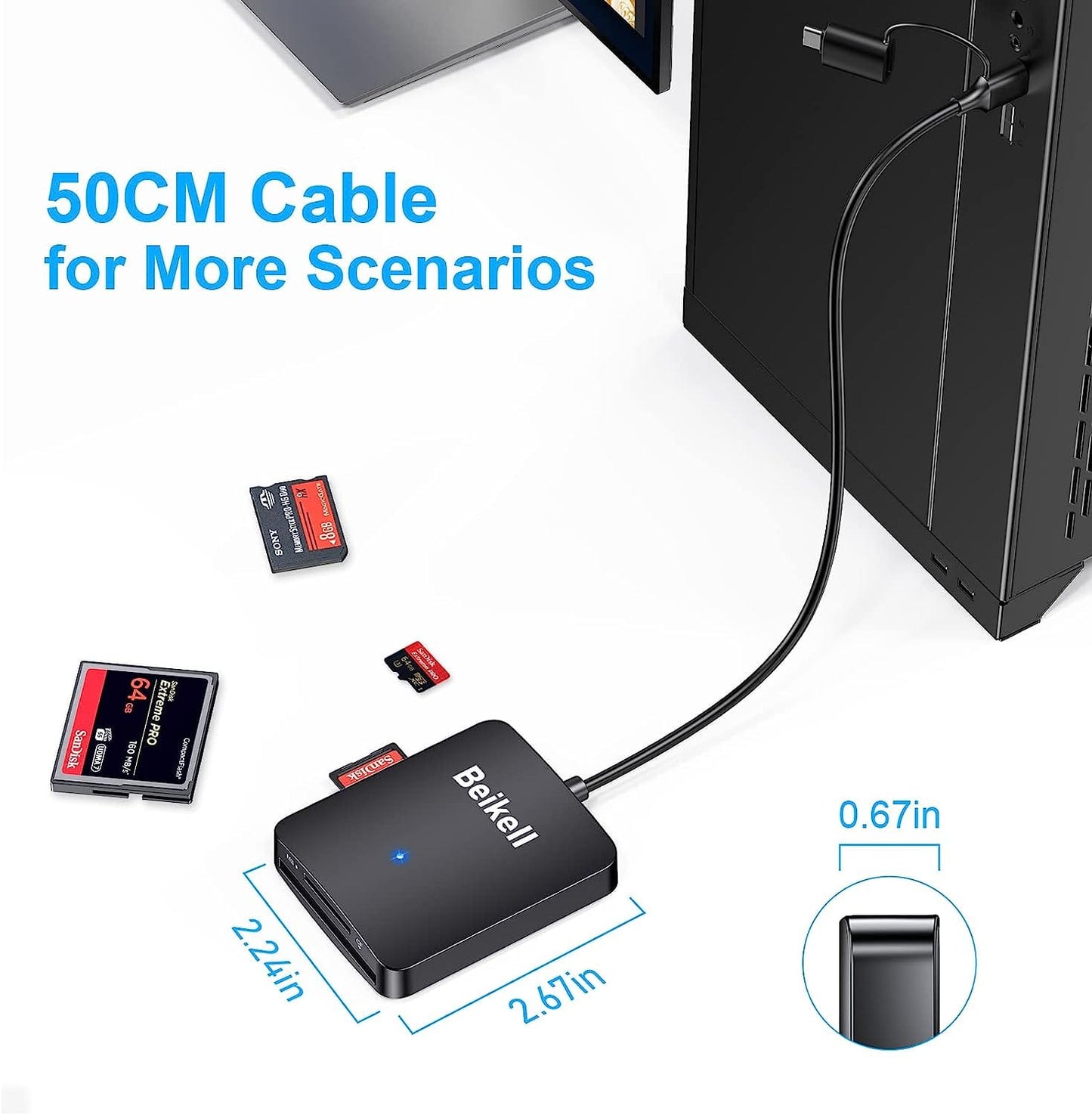 Beikell Card Reader 4 in 1 Dual Connector USB C & USB 3.0 , 4 Cards Simultaneously Memory Card Adapter for SD/SDHC/SDXC/Micro SD/Micro SDXC/MS Duo, Compatible with Windows, OS