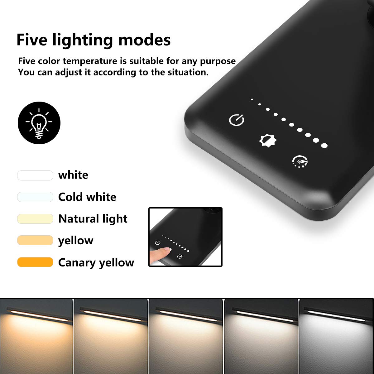 SLATOR Desk lamp,Eye-caring Aluminium Dimmable Bedside lamp with USB Charging Port, 5 Light Modes x 10 Brightness Levels,Touch Control, for Home,Office,Bedroom
